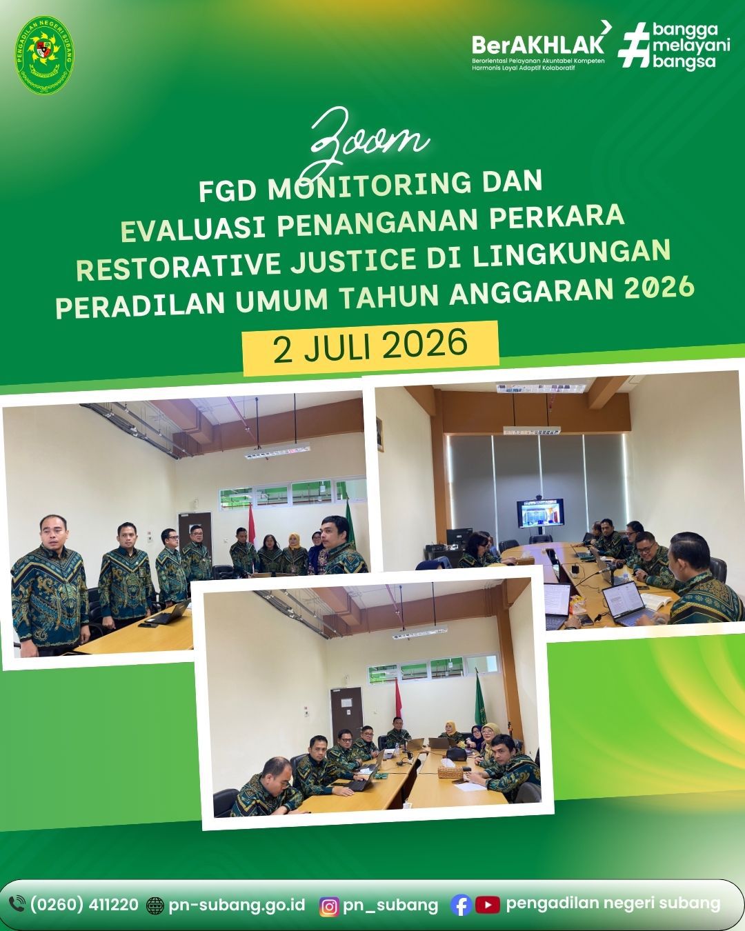 PENGADILAN NEGERI SUBANG IKUTI ZOOM FGD MONITORING DAN EVALUASI PENANGANAN PERKARA RESTORATIVE JUSTICE